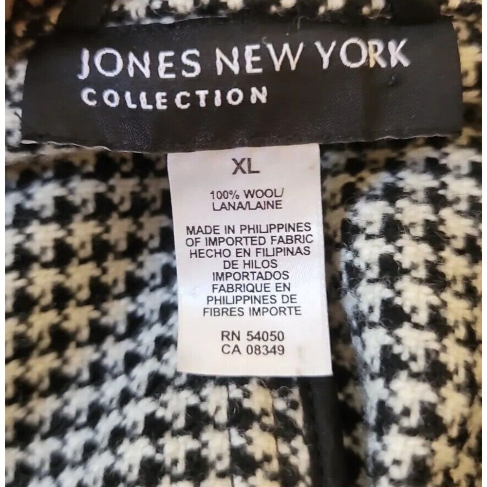 Jones New York Collection Womans Black Ivory Houndstooth Long Cape XL 100% Wool - Picture 3 of 11